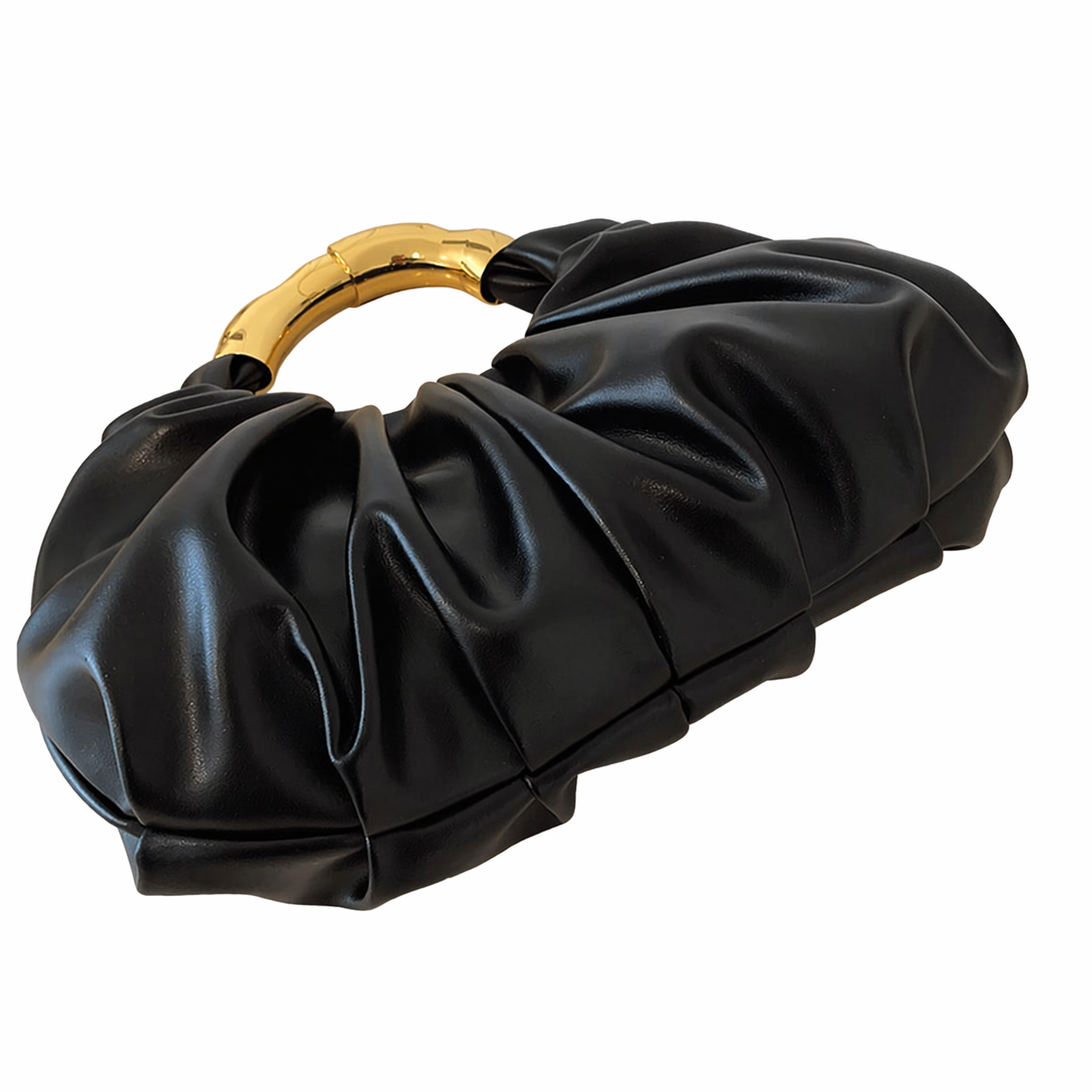 Asymmetric Hardware Ruched Cloud Clutch Minimalist Pleated PU Tote Bag