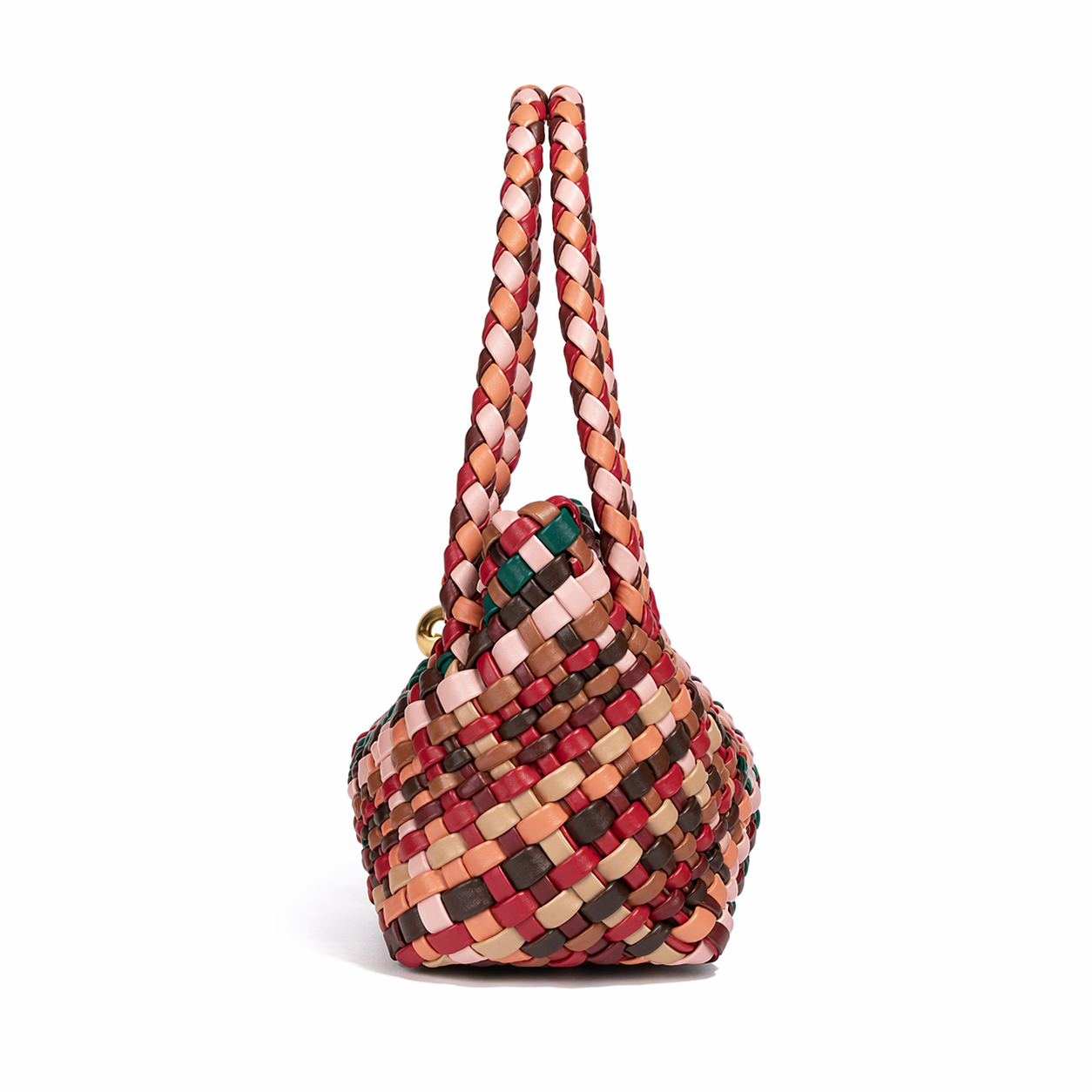 Woven Leather Basket Bag Colorful Crossbody Multicolor Checker Tote