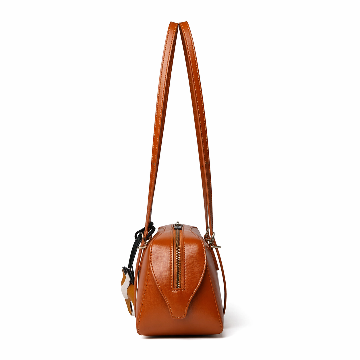 Retro Leather Bowling Bag Vintage Underarm Shoulder Tote with Charm