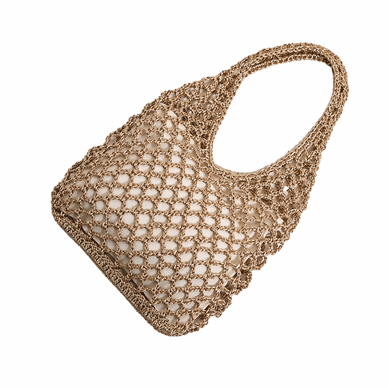 Lurex Straw Woven Bag Summer Beach Hollow Out Shoulder Tote with Pouch