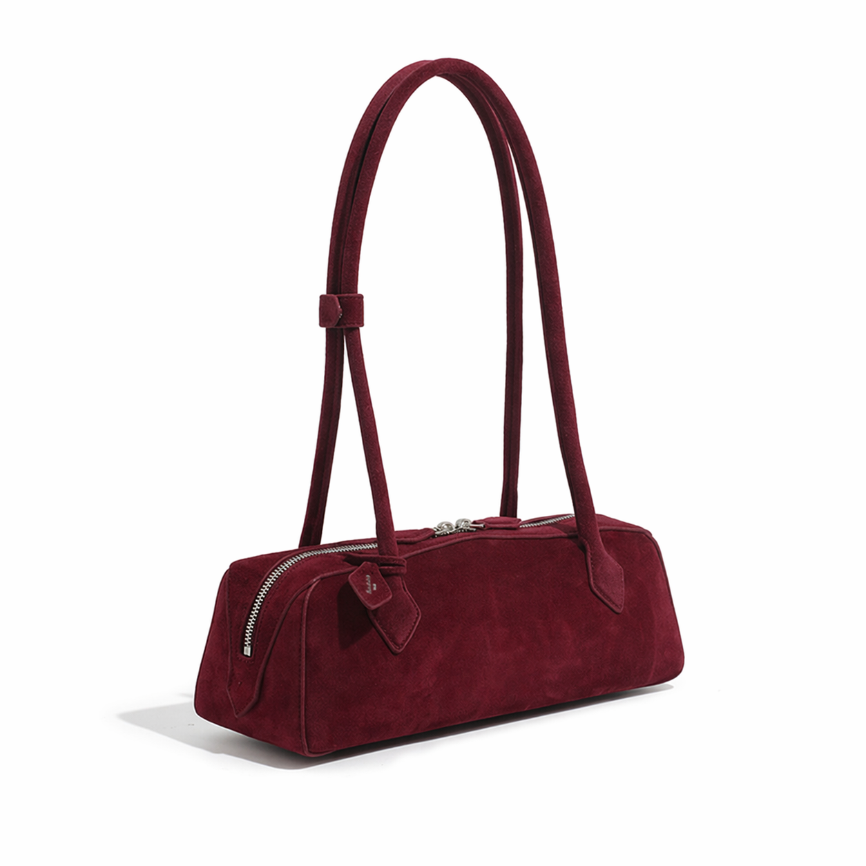 Suede Leather East-West Baguette Bag Retro French Shoulder Handbag