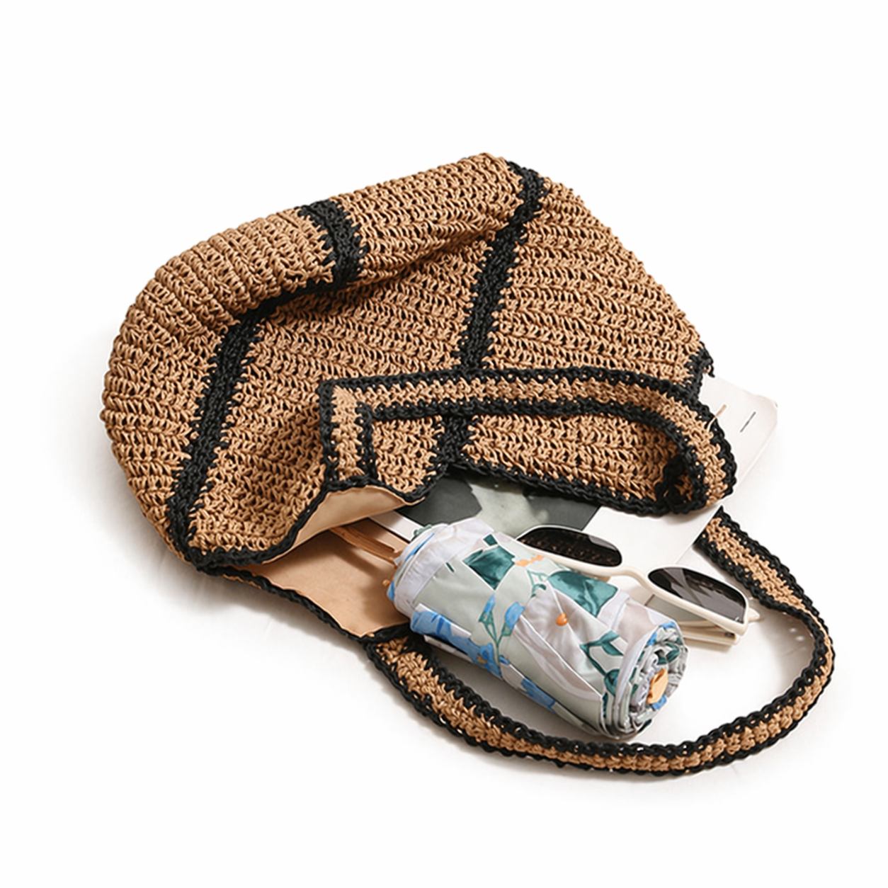 Geometric Straw Bag Large Summer Beach Woven Color Block Tote