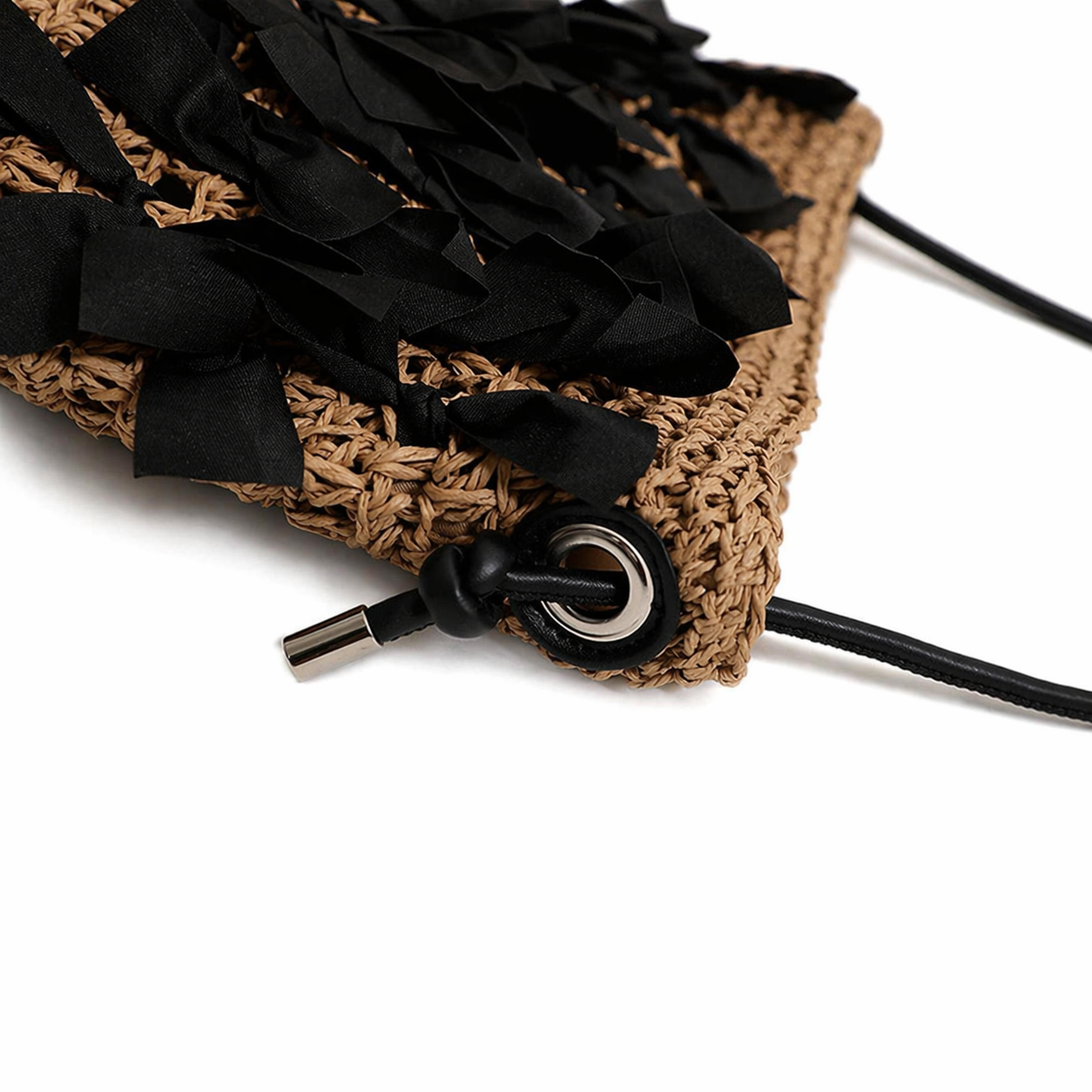 Bow Straw Woven Bag Large Summer Beach Hollow Out Shoulder Handbag