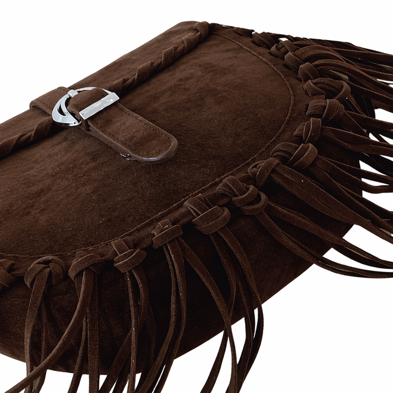 Matte Faux Suede Tassel Saddle Bag Vintage Crossbody Shoulder Purse