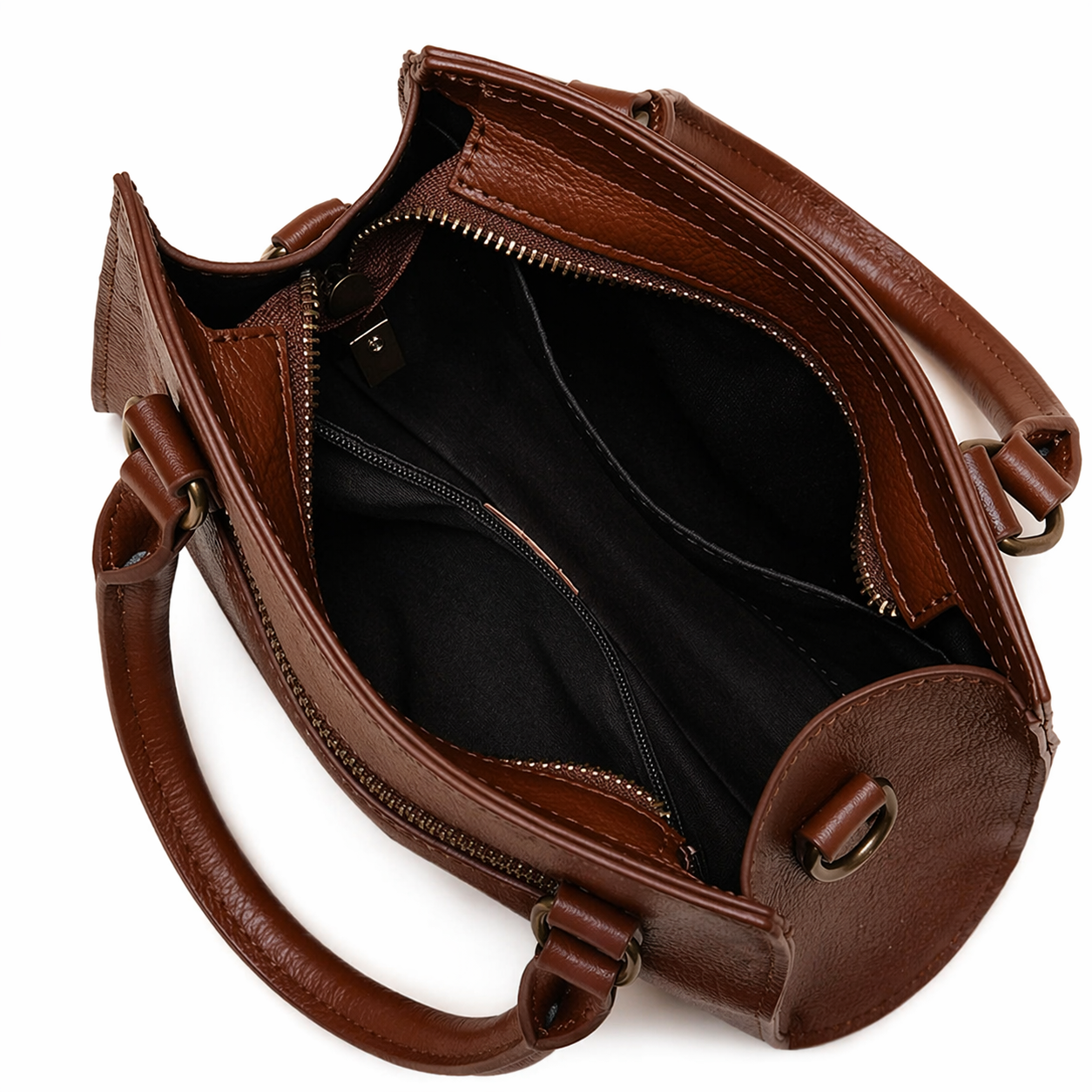 Top-Grain Leather Structured Satchel Top Handle Crossbody Bag
