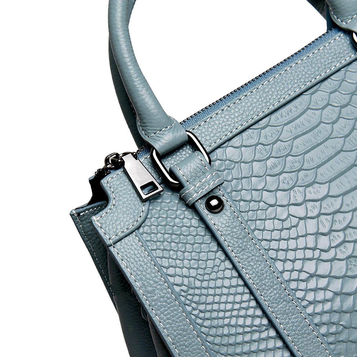 Genuine Leather Embossed Satchel Top-Handle Shoulder Tote Bag