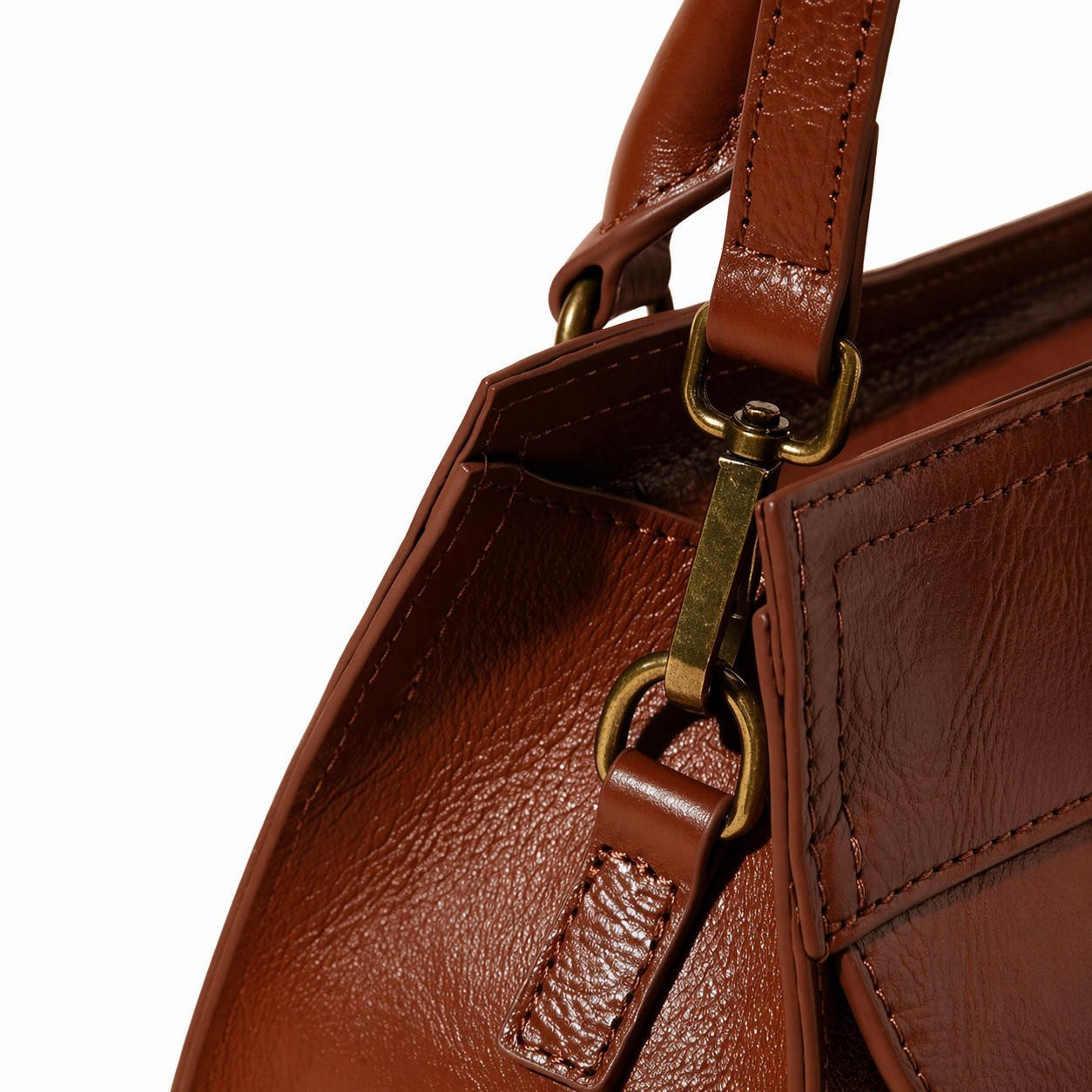 Top-Grain Leather Structured Satchel Top Handle Crossbody Bag