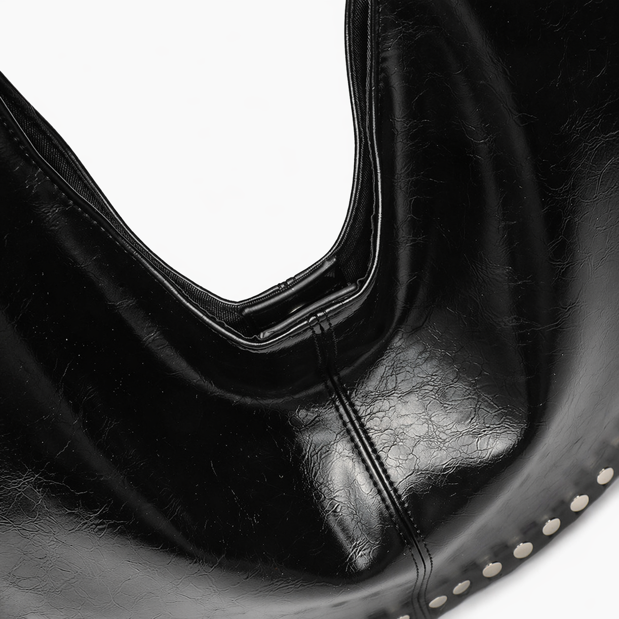 Rivet Studded Crescent Tote Chic Underarm Half Moon Top Handle Bag