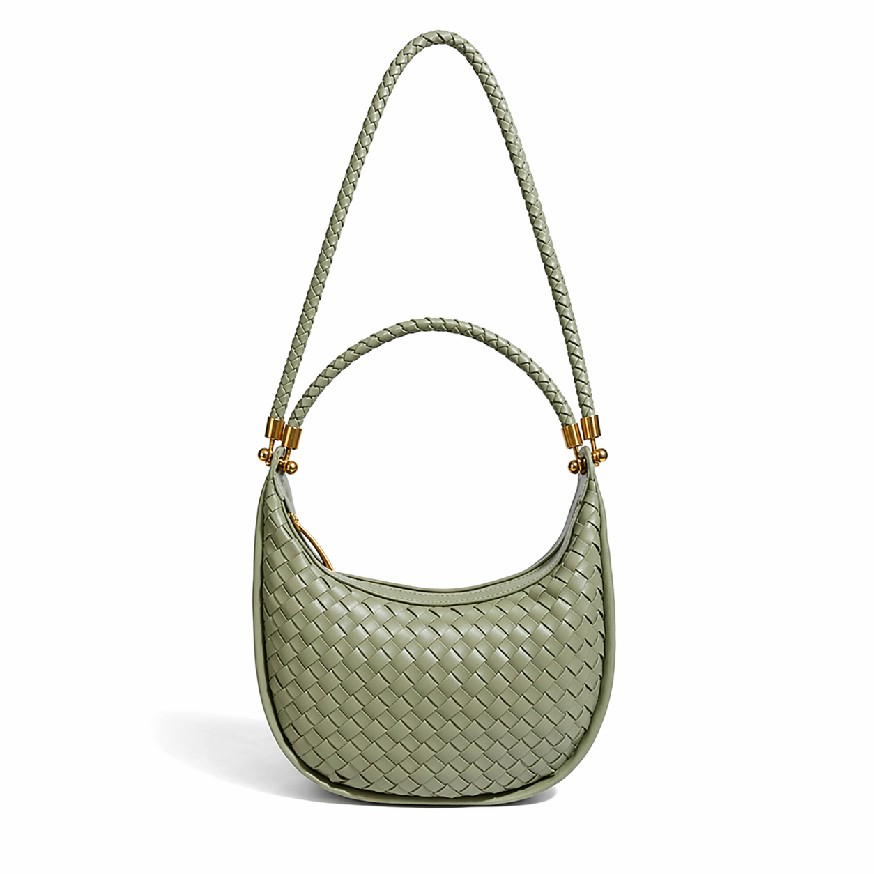 Woven PU Leather Crescent Bag Hobo Top Handle Purse