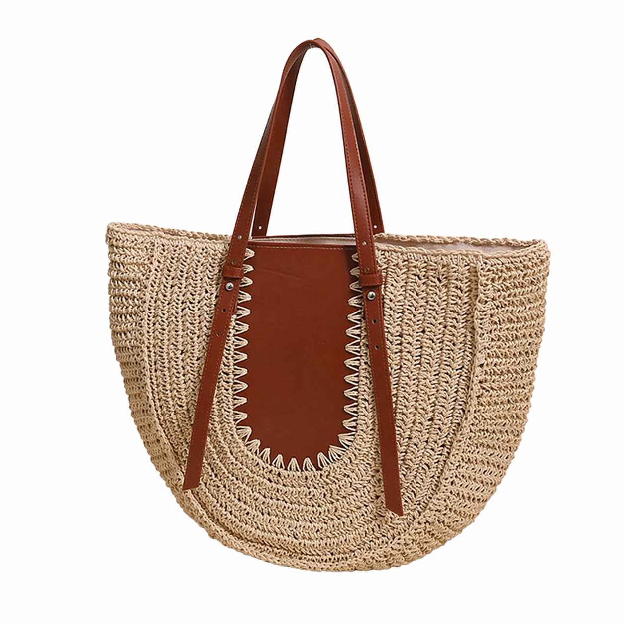 French Straw Woven Bag Large Summer Beach Half Moon Shoulder Handbag