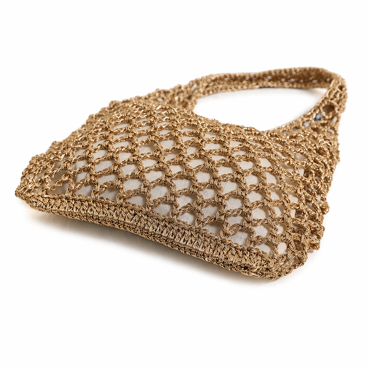 Lurex Straw Woven Bag Summer Beach Hollow Out Shoulder Tote with Pouch