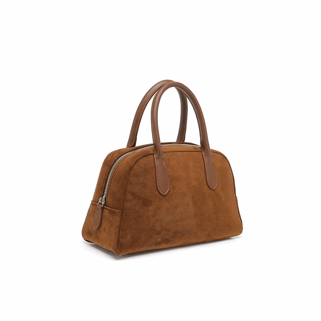Minimalist Faux Suede Bowling Bag Vintage Boston Handheld Shoulder Bag