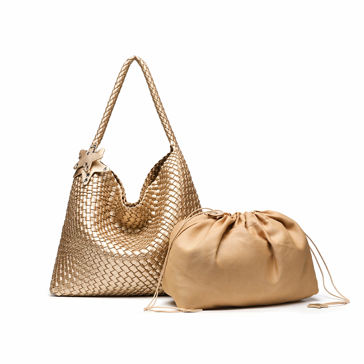 Metallic Woven Tote Bag Large Commuter Shoulder Purse