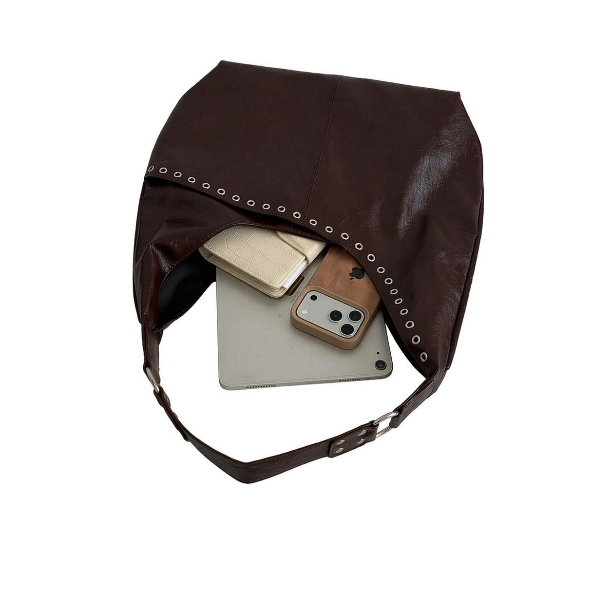 PU Leather Slouchy Tote Bag Large Hobo Elegant Commuter Shoulder Bag