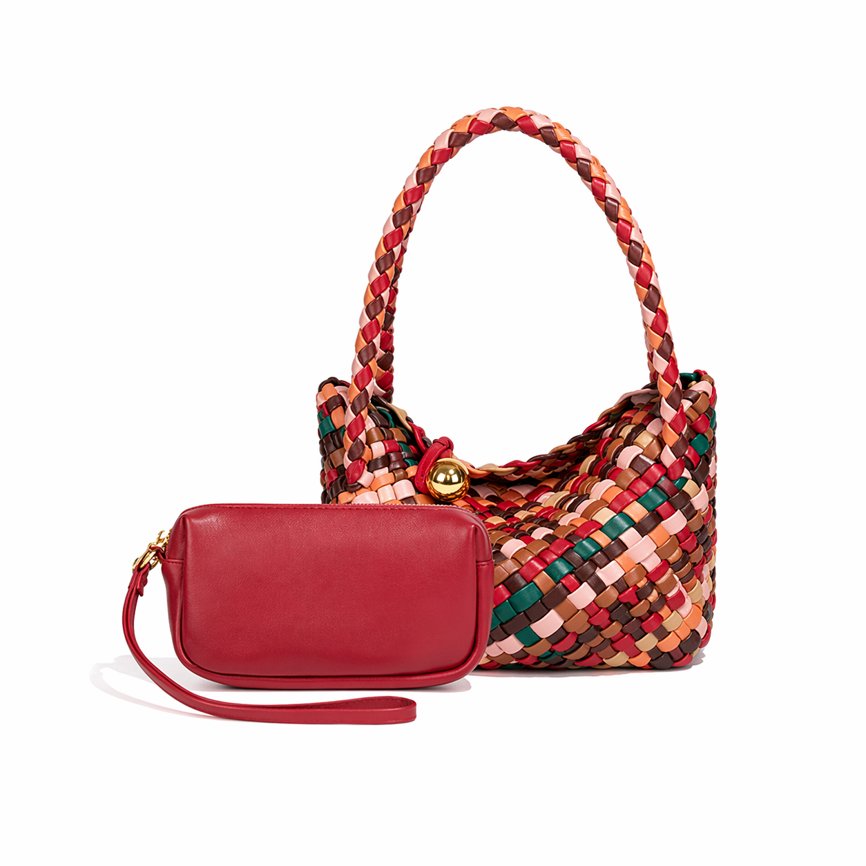Woven Leather Basket Bag Colorful Crossbody Multicolor Checker Tote