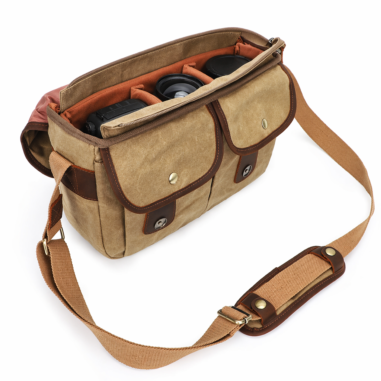 Waxed Canvas Camera Messenger Bag Leather Vintage DSLR Shoulder Case