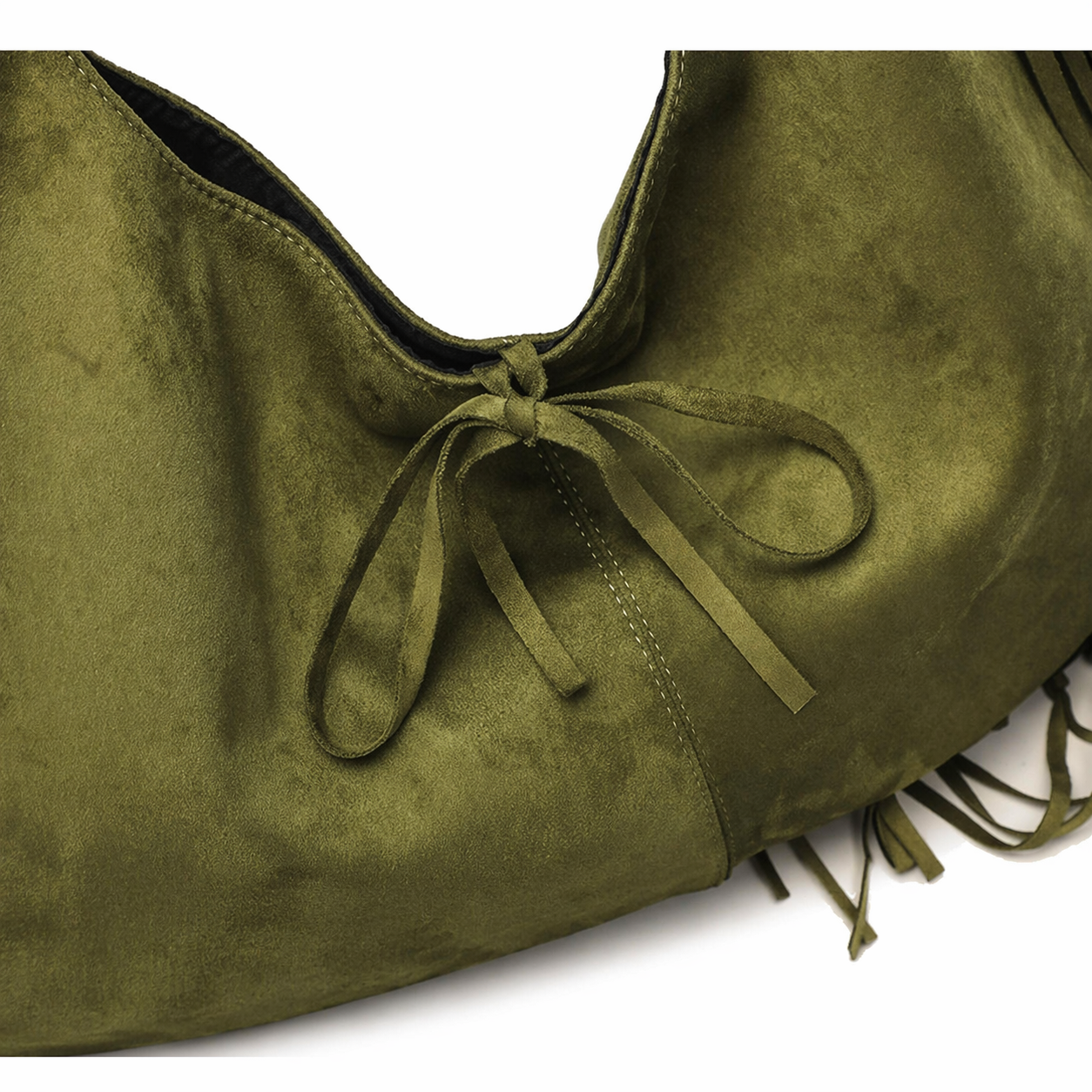 Fringe Faux Suede Crescent Tote Large Capacity Half Moon Slouchy Bag