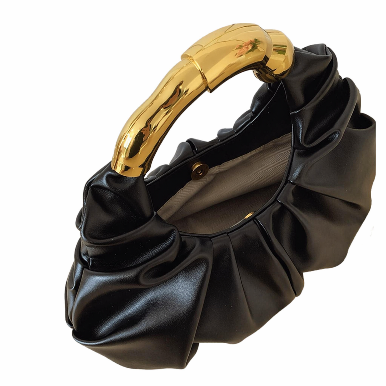 Asymmetric Hardware Ruched Cloud Clutch Minimalist Pleated PU Tote Bag