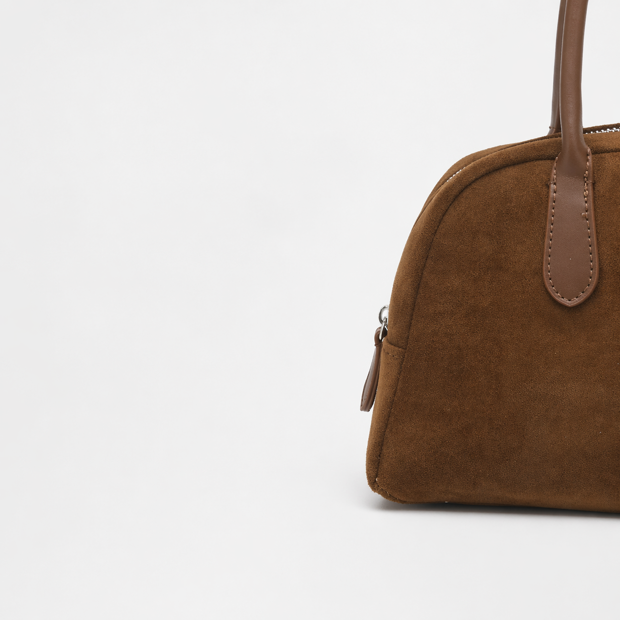 Minimalist Faux Suede Bowling Bag Vintage Boston Handheld Shoulder Bag