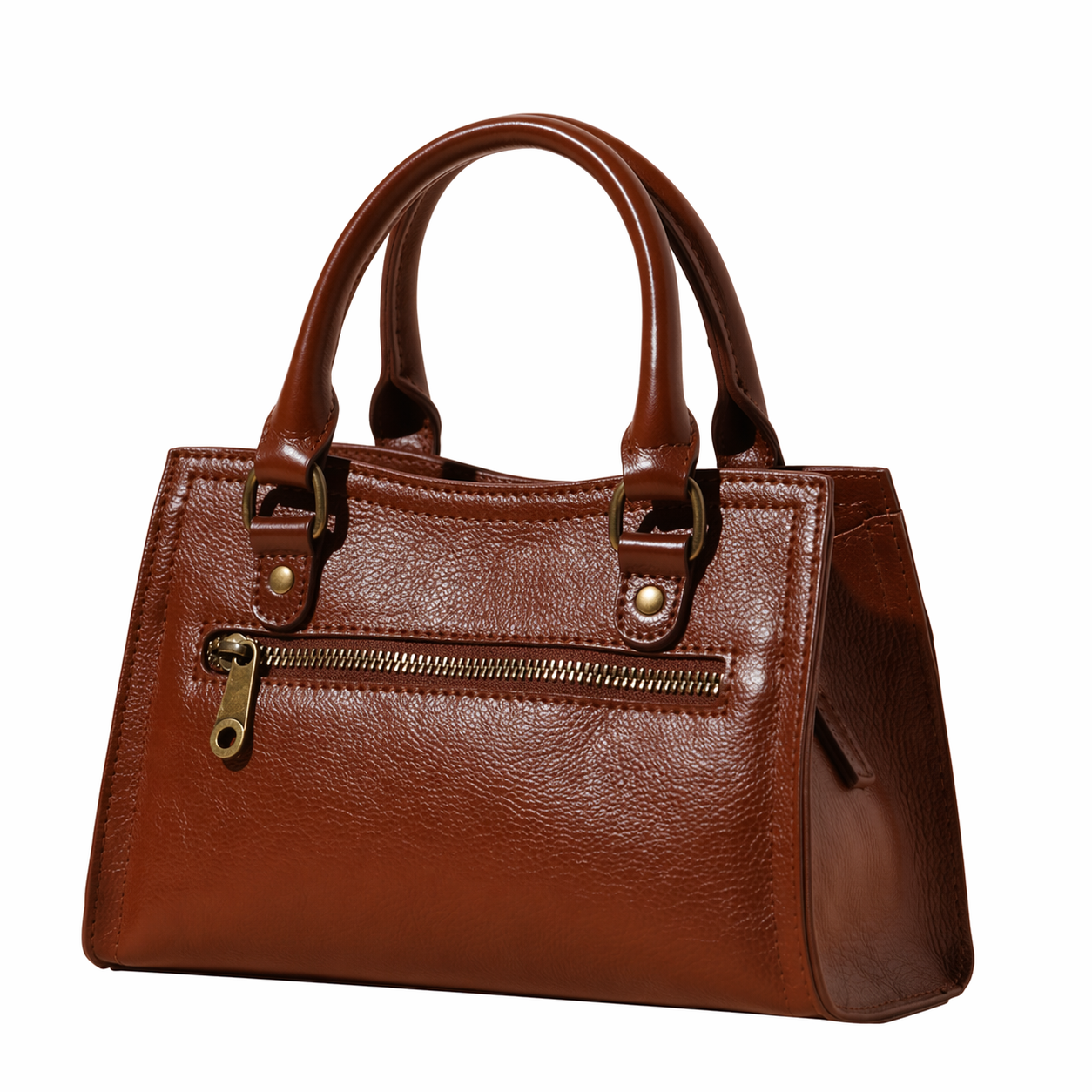 Top-Grain Leather Structured Satchel Top Handle Crossbody Bag