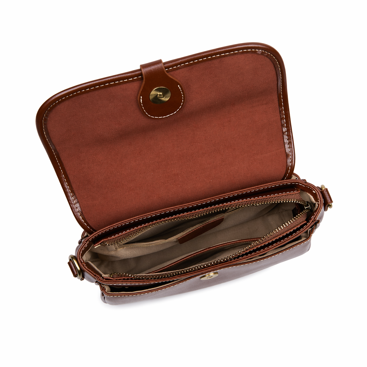 Top-Grain Leather Flap Structured Bag Minimalist Crossbody Satchel