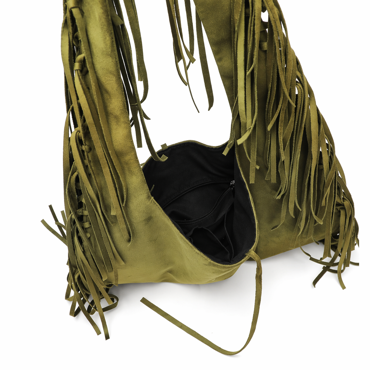 Fringe Faux Suede Crescent Tote Large Capacity Half Moon Slouchy Bag