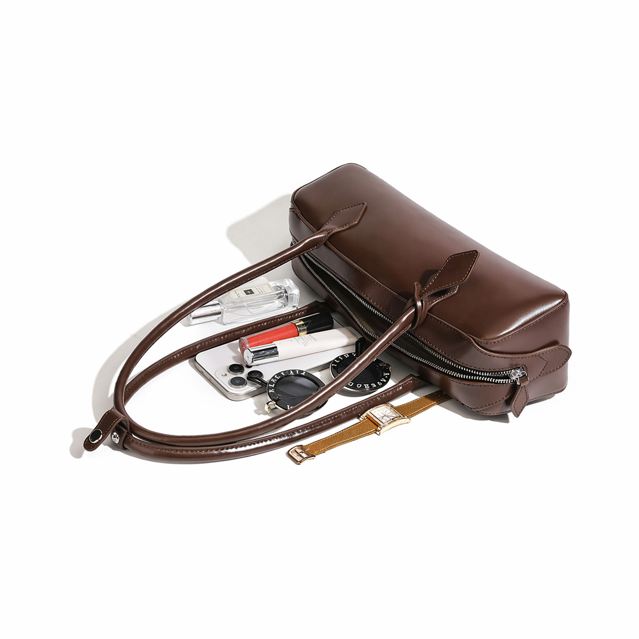 Genuine Leather East-West Baguette Bag French Style Shoulder Purse