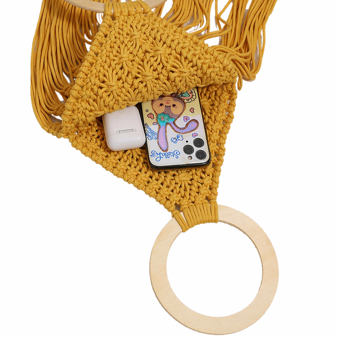 Fringe Straw Woven Bag Wood Handle Summer Beach Crochet Tassel Tote