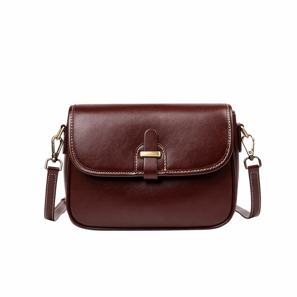 Top-Grain Leather Flap Structured Bag Minimalist Crossbody Satchel