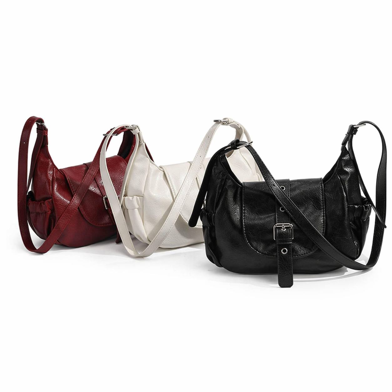 Soft PU Leather Saddle Bag Chic Hobo Crossbody Commuter Shoulder Bag