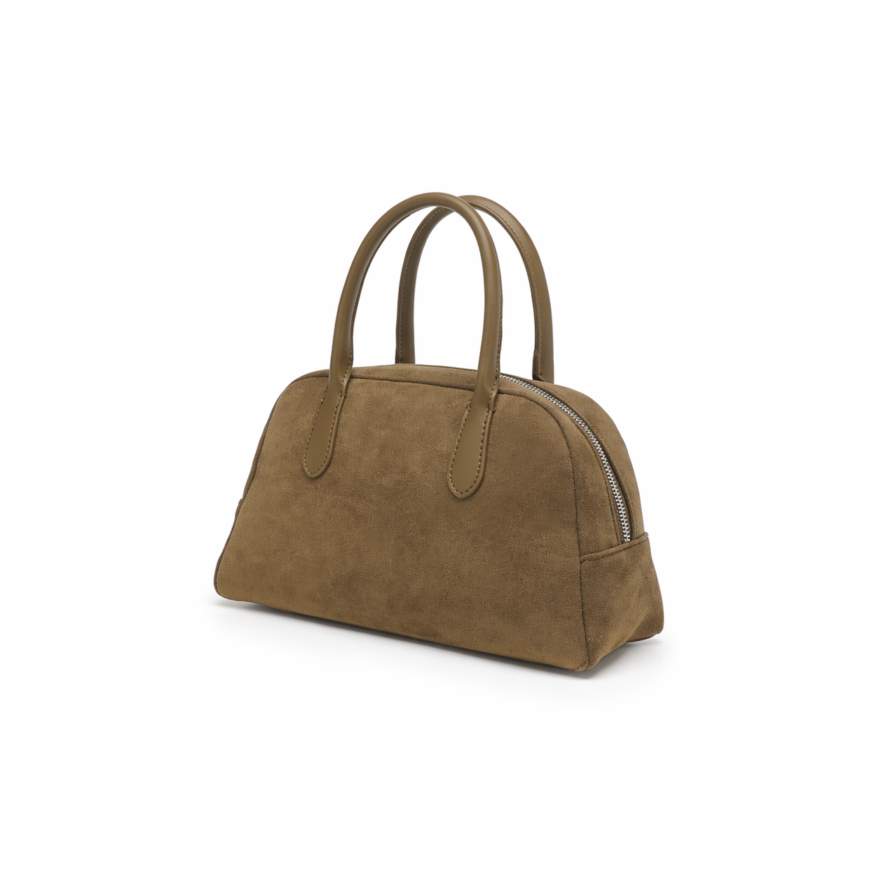 Minimalist Faux Suede Bowling Bag Vintage Boston Handheld Shoulder Bag