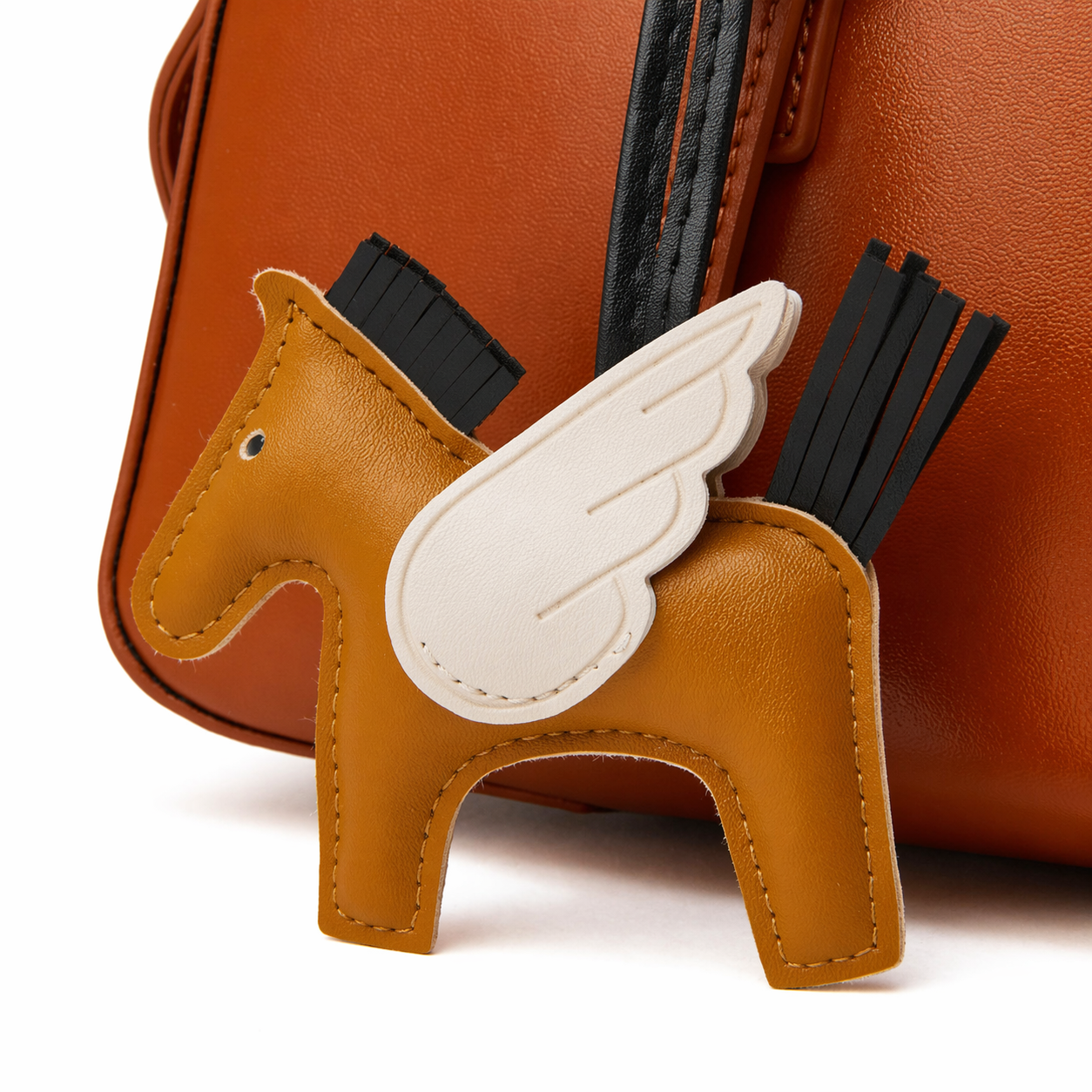 Retro Leather Bowling Bag Vintage Underarm Shoulder Tote with Charm