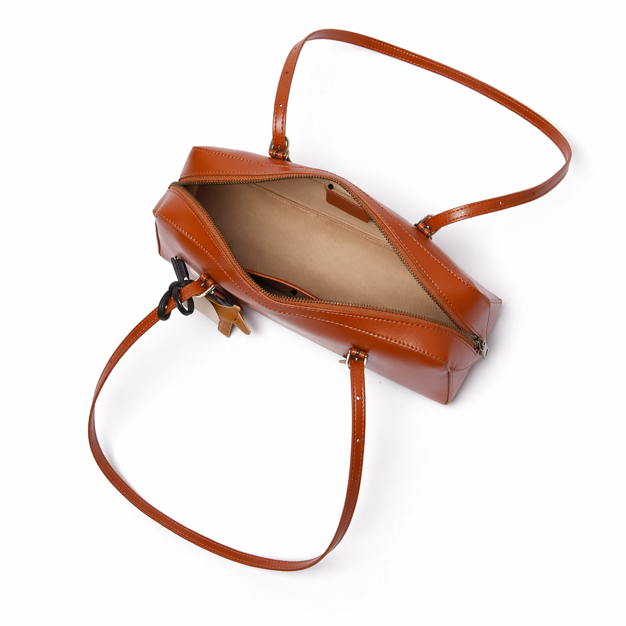 Retro Leather Bowling Bag Vintage Underarm Shoulder Tote with Charm
