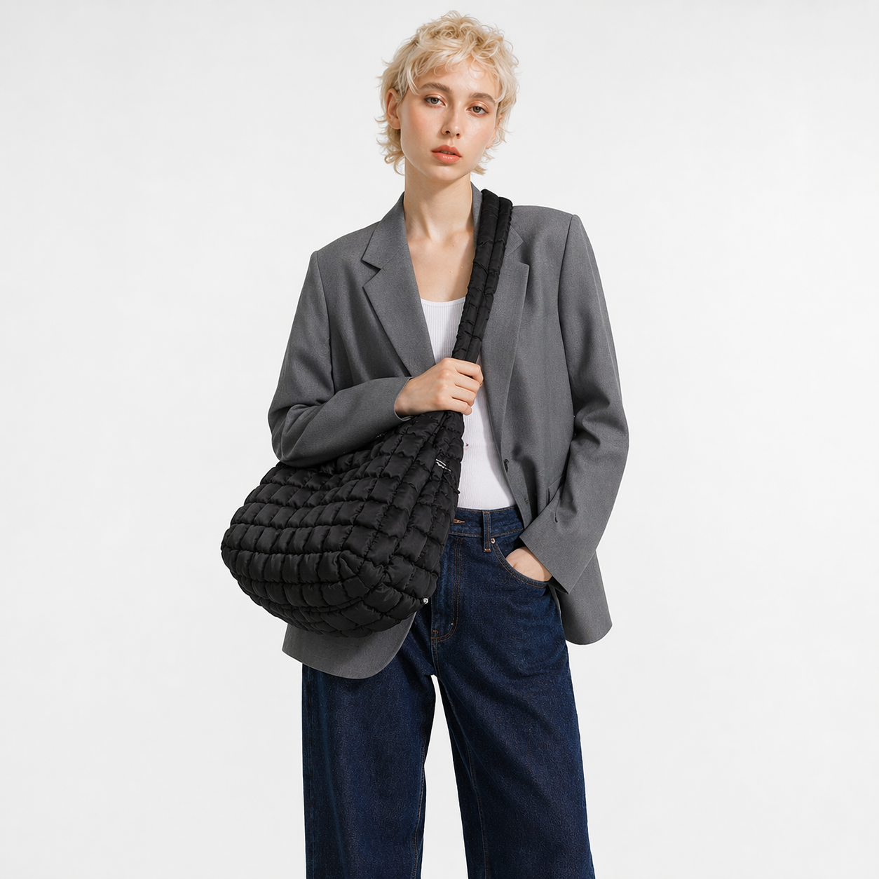Quilted Puffer Tote Bag Pleated Cloud Nylon Crossbody Handbag