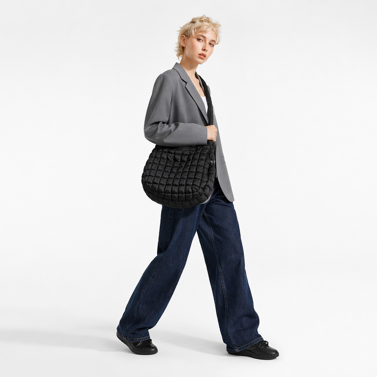 Quilted Puffer Tote Bag Pleated Cloud Nylon Crossbody Handbag